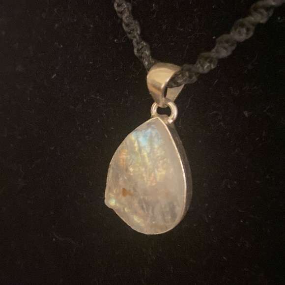 RAINBOW MOONSTONE! PENDANT ONLY Sterling Silver 925 stone is unpolished - Picture 13 of 16